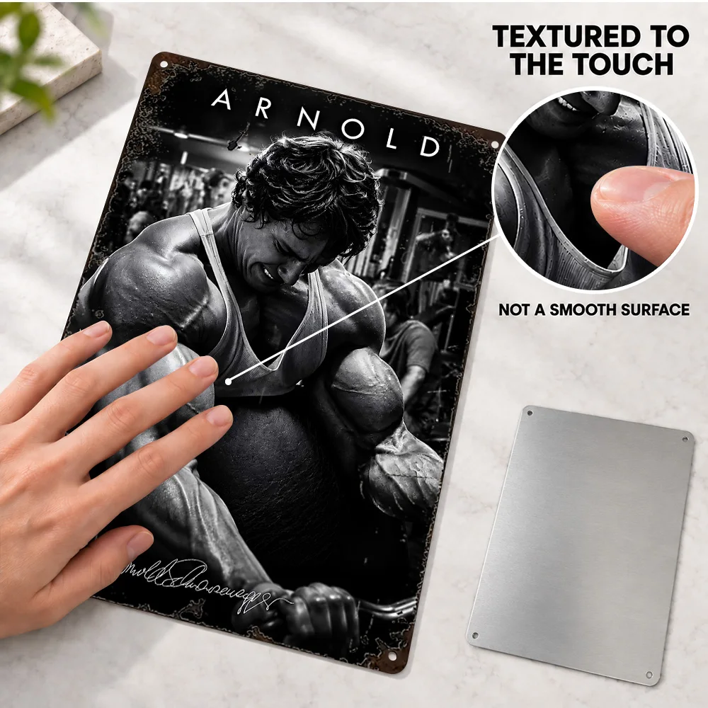 Arnold Schwarzenegger Intense Gym Workout Aluminum Poster Customized Metal Sign Monochrome Photography Wall Art For Home Office
