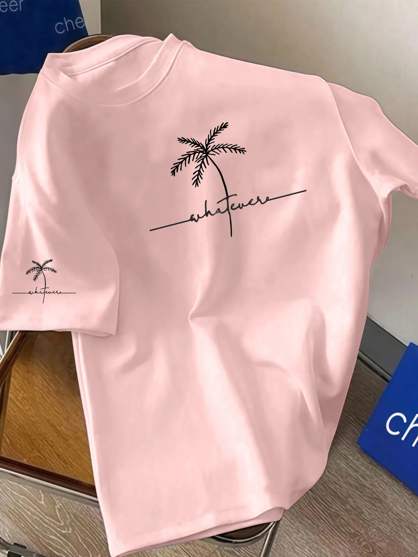 Summer Boys Crew Neck Tee, Coconut‑Tree Graphic Micro‑Stretch Casual Kids Base Shirt