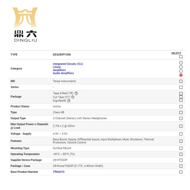 TPA6010A4PWPR	 IC AMP AB STEREO 2.7W 28HTSSOP  TPA6010A4PWPR  Amplifier IC
