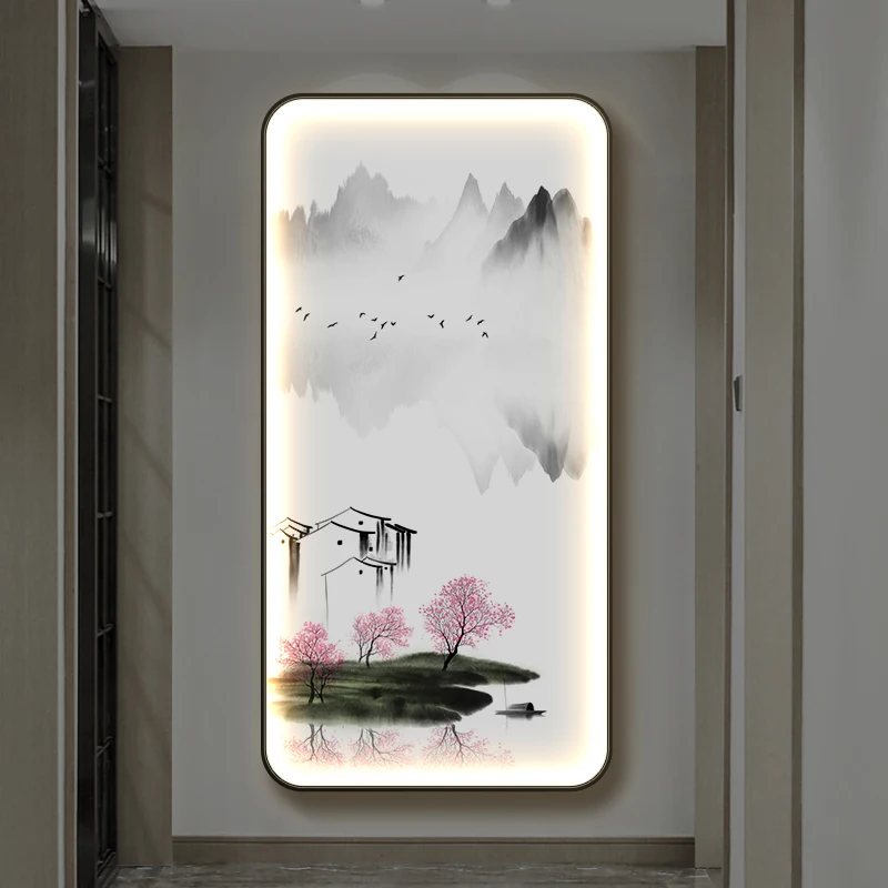 Modern LED Wall Lamps Crystal Porcelain Corridor Teahouse Living Room Home Decor Lustre Landscape Hanging Painting Mural Lights