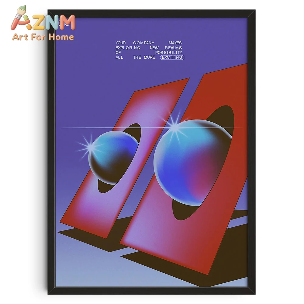 

AZNM Retro Futuristic Geometric Sphere Canvas Wall Art Print, Frameless Single Panel 80s Vaporwave Illustration, Vibrant Purple