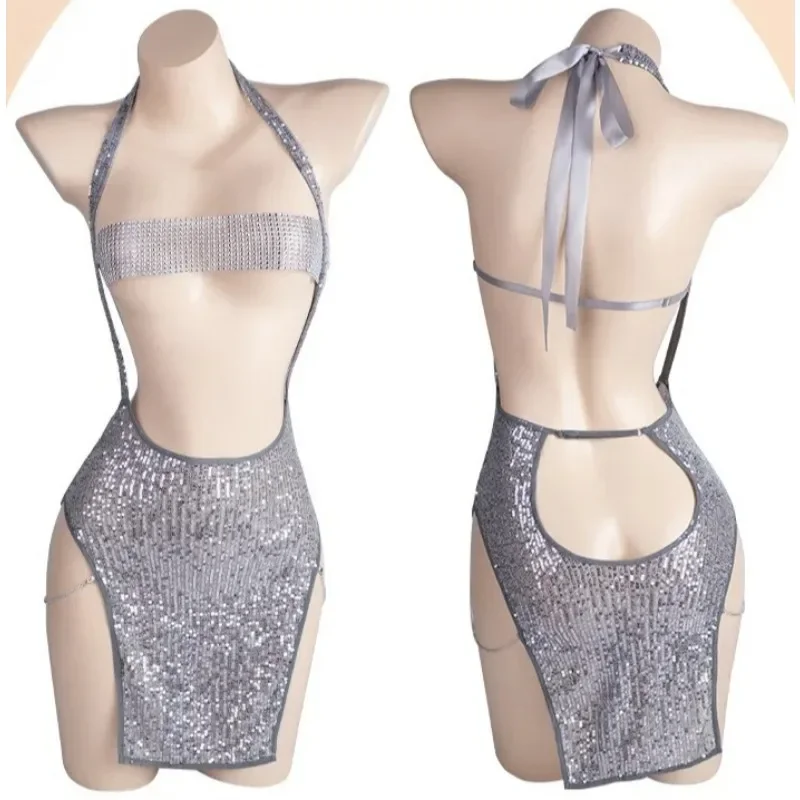 

Сексуальный костюм, женское нижнее белье Babydoll, костюмы для косплея, ночная рубашка без рукавов с лямкой на шее, мини-платье с вырезом, клубное вечерние облегающее платье