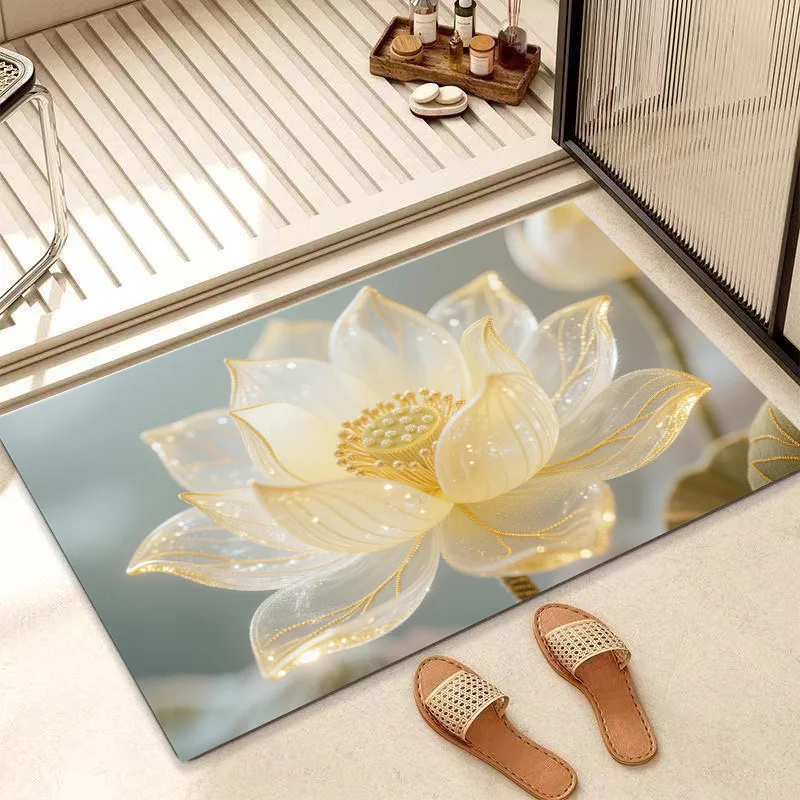 Gold Lotus Bathroom Bath Mat Shower Carpet Rectangular Small Area Rugs Entrance Doorway Kitchen Floor Mat
