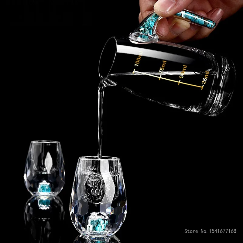 Jarra de Sake Creativa de Lujo a Precio Accesible, Sección Turquesa, Dispensador de Vino de Vidrio, Suministros para Restaurantes, Juego de Una Jarra de Vino y 2 Copas