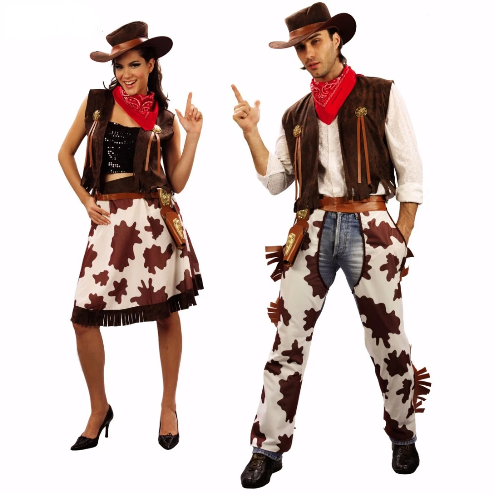 Disfraz de vaquero de fiesta de Halloween para adultos, Cosplay de vaquera, traje de vestido occidental, disfraces de Carnaval para adultos, hombres y mujeres