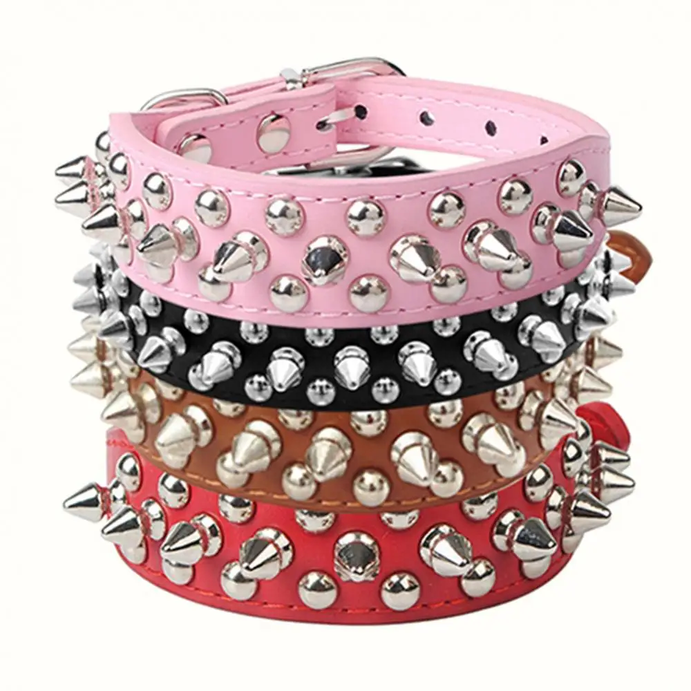 Pet Dog Rivet Collars Spiked Studded Strap Faux Leather Buckle Neck Collar Adjustable Leather Dog Collar Metal Spike Cool Punk