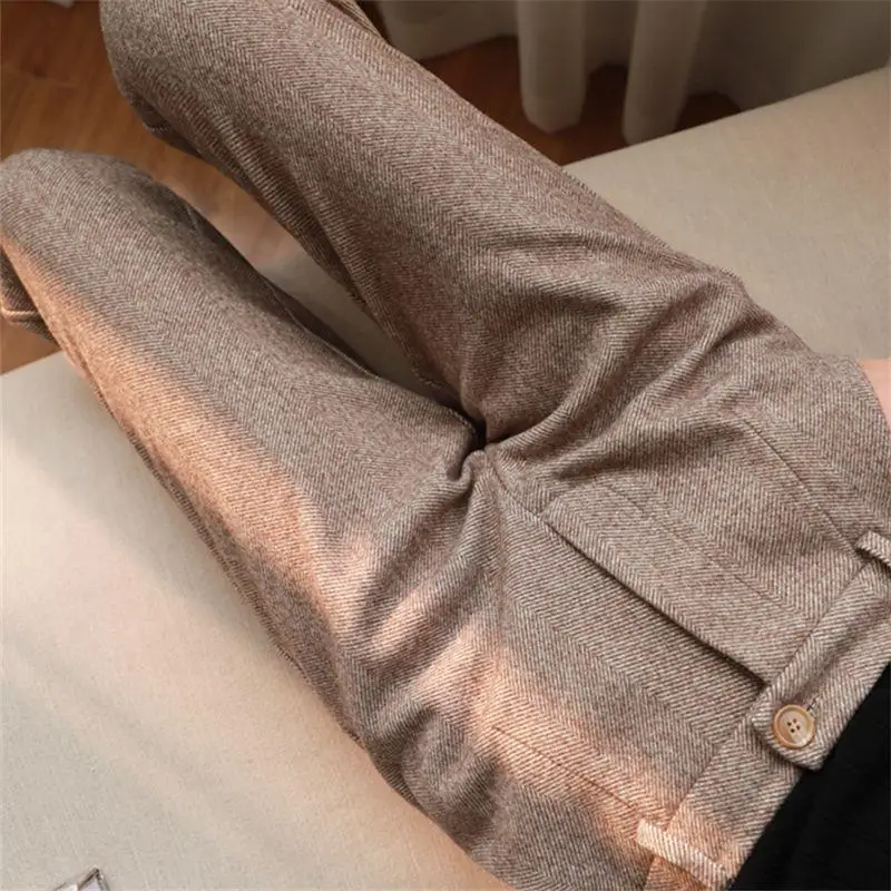 XIZOU Woolen Pants Women's Harem Pencil Pants 2025 Autumn Winter High Waisted Casual Suit Pants Office Lady Women Trousers