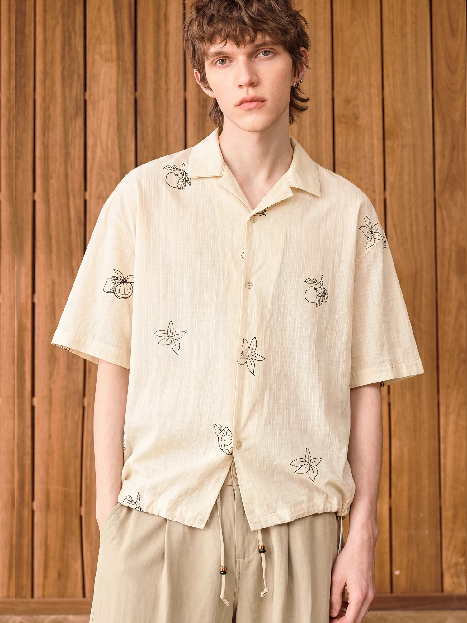 Laid-back Cuban Collar Short Sleeve Printed Men's Shirt Breathable Casual Style Cotton Spring Summer Open Cardigan