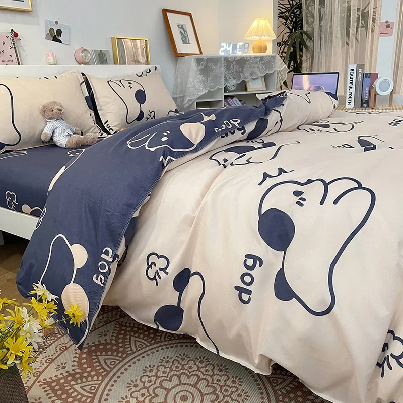 Cute Pattern Printed Bedding Sets with Duvet Cover Bedsheet Pillowcases Soft Smooth Cozy Comforter Cover Set Single Double Size
