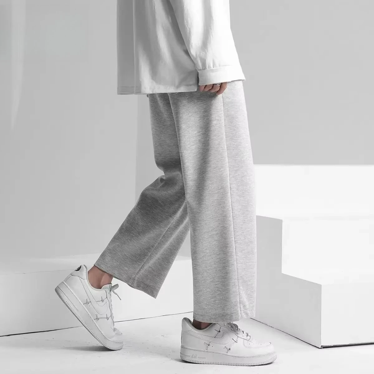 New style all-match solid color men's sports pants trendy straight-leg casual loose fitness and exercise men clothing streetwear