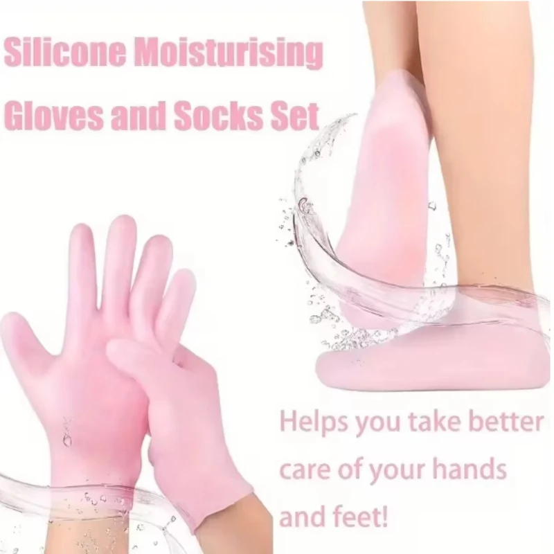 Reusable Silicone Hand Foot Care Gloves Socks Gel Spa Moisturizer Mask For Cracked Heels Dry Hands Skin Beauty Care Supplies