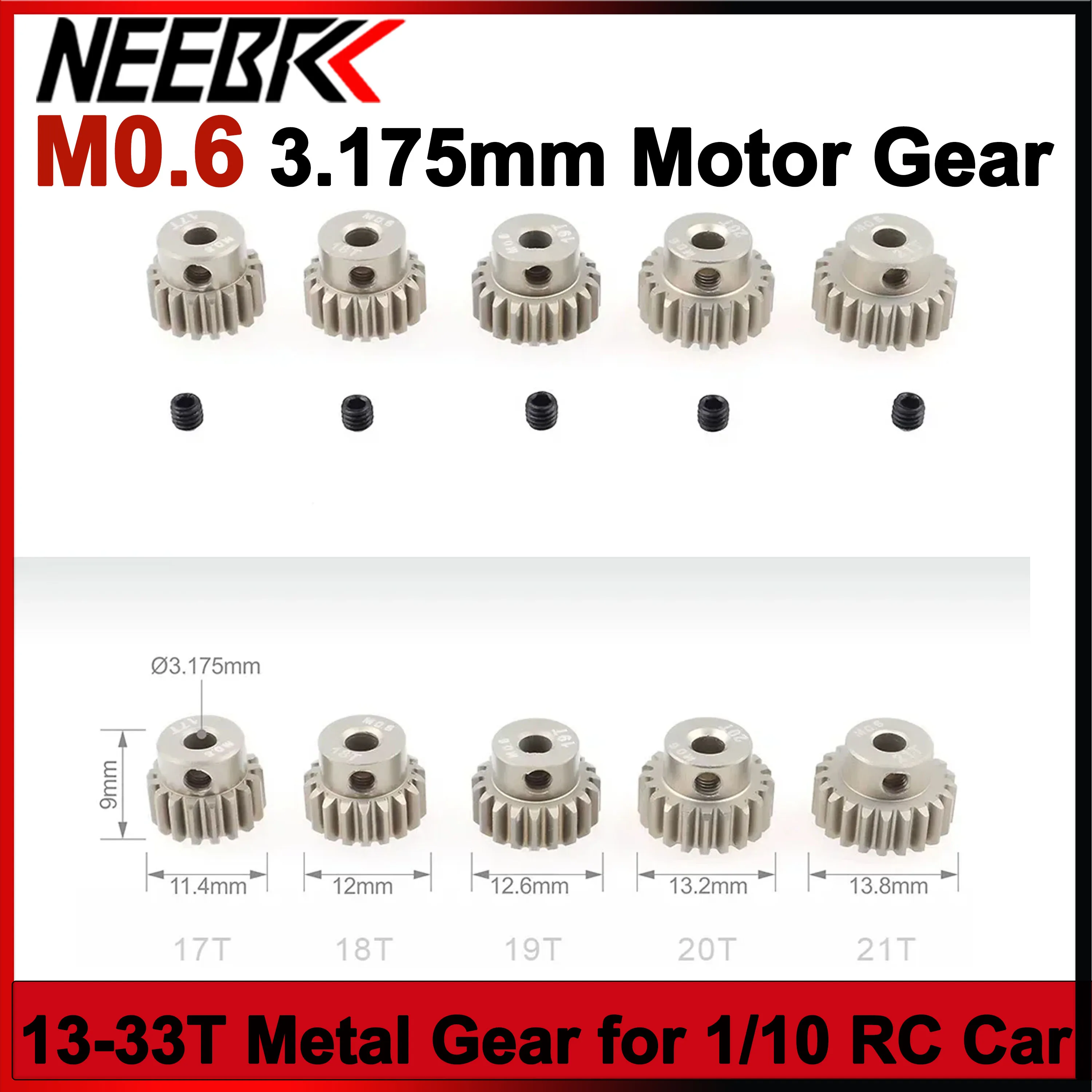 M 0,6 13T 16T 17T 18T 21T 22T 23T 27T 28T 29T 32T 33T Metall Ritzel Motor Getriebe 3,175mm Welle für 1/10 RC Auto Modell Motor Teile