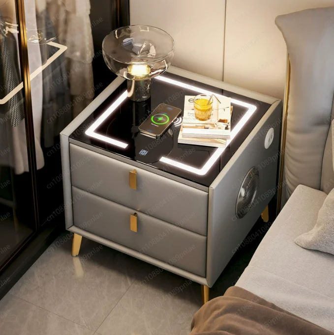 Simple Smart Bedside Table, Solid Wood Wireless Charging Cabinet, Light Luxury Master Bedroom Household CabineT