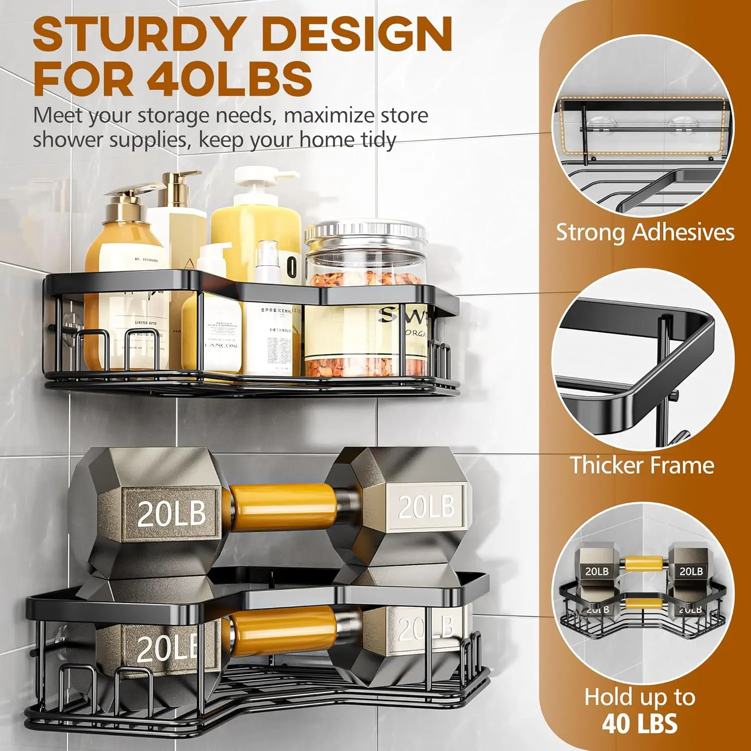 3-Pack Corner Shower Caddy Organizer Shelves Storage Rack Accessories for Bathroom Countertop Home Decor Set