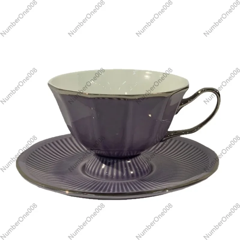 Ceramic Octagonal Coffee Cup and Saucer Set, European Style Tea Cup Saucer Set for Home Office