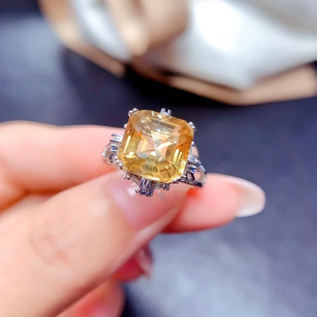 5ct VVS Grade Citrine Silver Ring Keep Shining 925 Silver Natural Citrine Ring with 3 Layers 18K Gold Plating Gemstone Jewelry