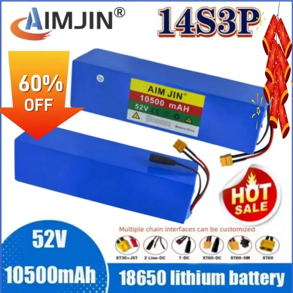 

52V 10500mAh High Capacity Rechargeable Battery Pack for Electric Bicycles And Scooters 1500W Compatible with 18650 Cells 14S3P
