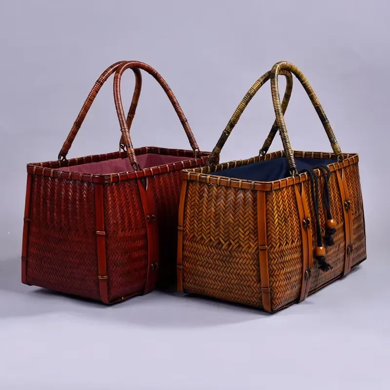 Personalized Chinese Style Rectangular Bamboo Woven Storage Basket Multi-functional Desktop Container Low MOQ