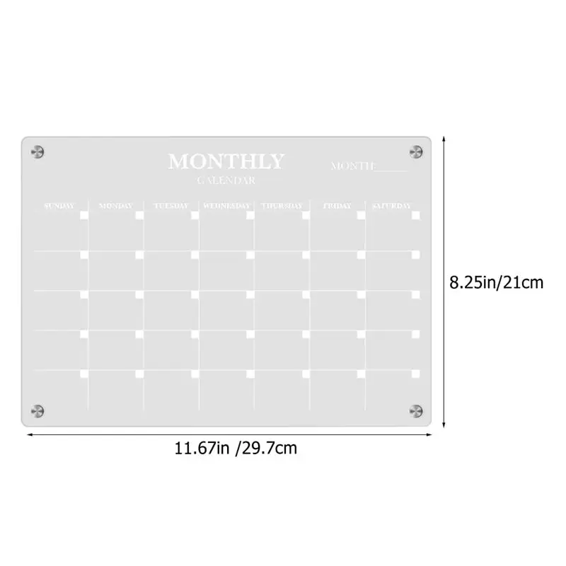 Pizarra magnética para cocina, placa magnética para nevera, calendario acrílico en blanco, transparente con bolígrafo de 6 piezas