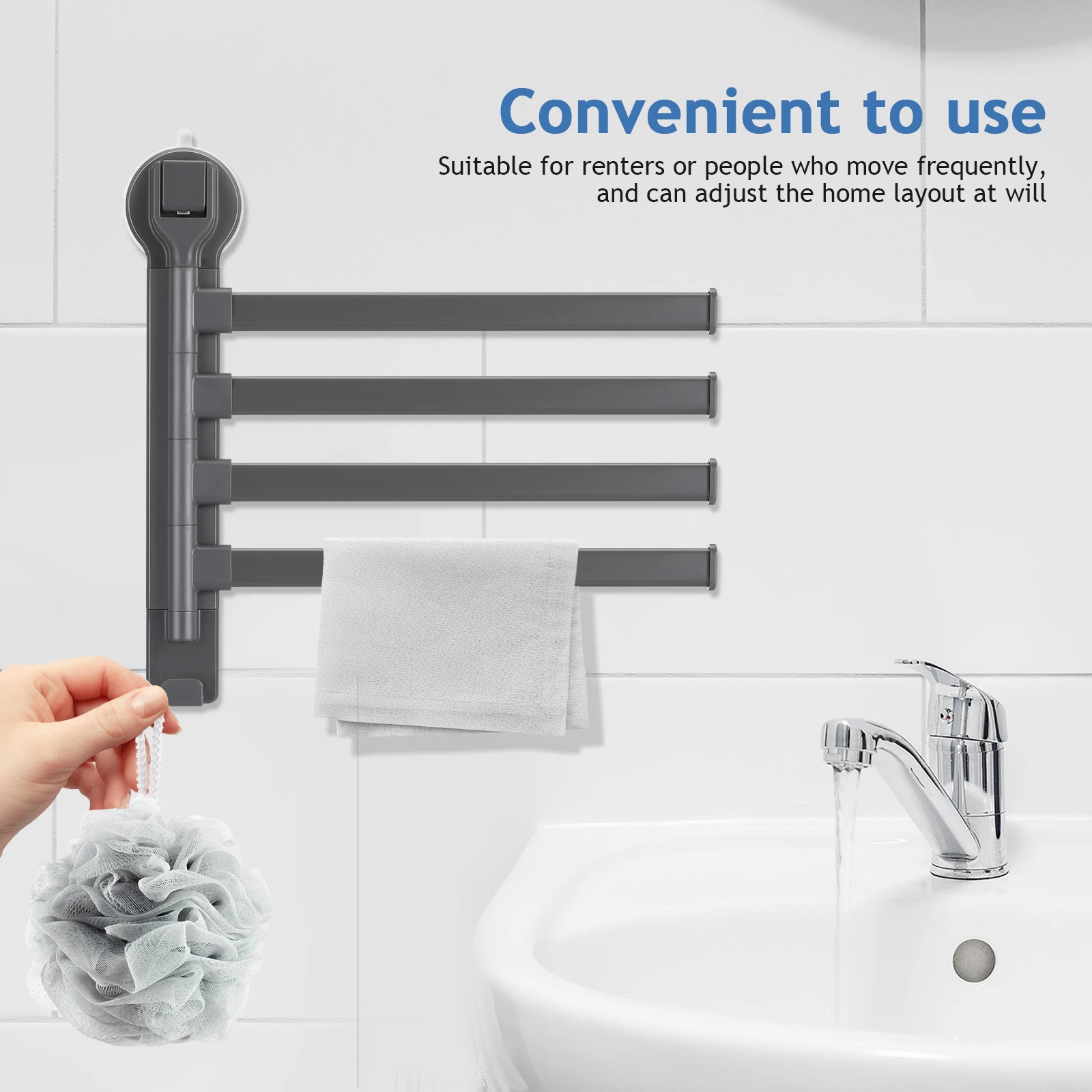 

Bathroom Towel Rack Rotatable Towel Holder Space Suction Cup Rotating Towel Rack Holder No Drill Towel Hanger Bathroom Accessory