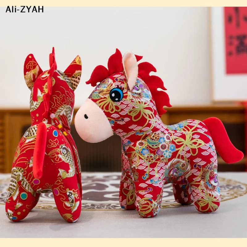 (YY)1Pc 2026 新年マスコット馬ぬいぐるみ子供用ギフト 15/20 センチメートル布馬家の装飾フェスティバル用
