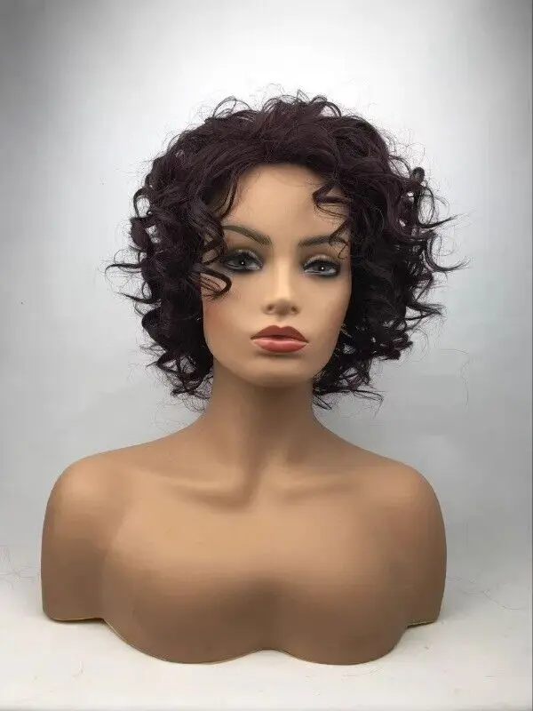 

New Women Wig Wavy Curly Wig Ladies Hair Wig Short Dark Brown Wig+Wig Cap