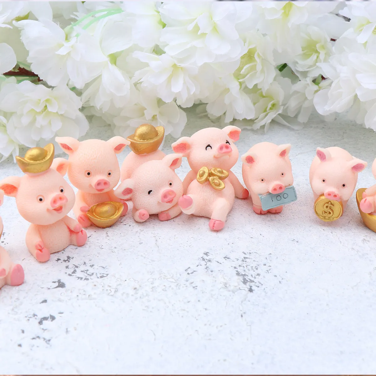 

Набор из 8 милых мультяшных фигурок свинок из смолы для декора приборной панели автомобиля, украшение для стола, дома, офиса, экологичное, долговечное