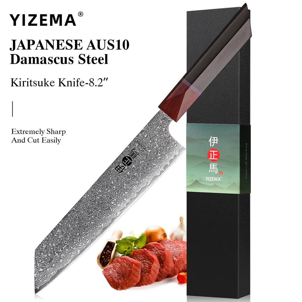

YIZEMA 8.2" Japanese Kiritsuke Knife Damascus Steel Professional Chef Bunka Knives Slicer Cleaver Handmade Kitchen Cooking Tools