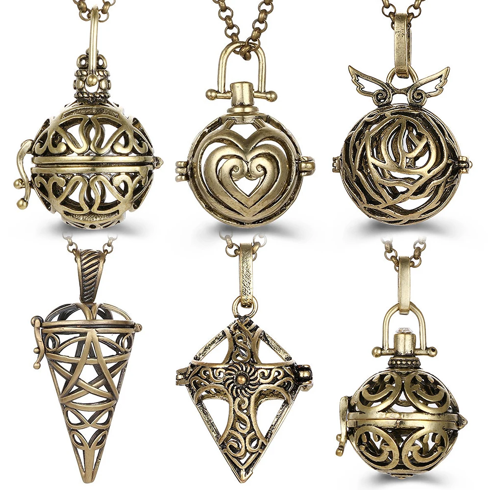 Mexico Chime Vintage Geometry Cross Aromatherapy Cage Caller Locket Necklace Angel Wings Diffuser Pendant Woman Fashion Jewelry