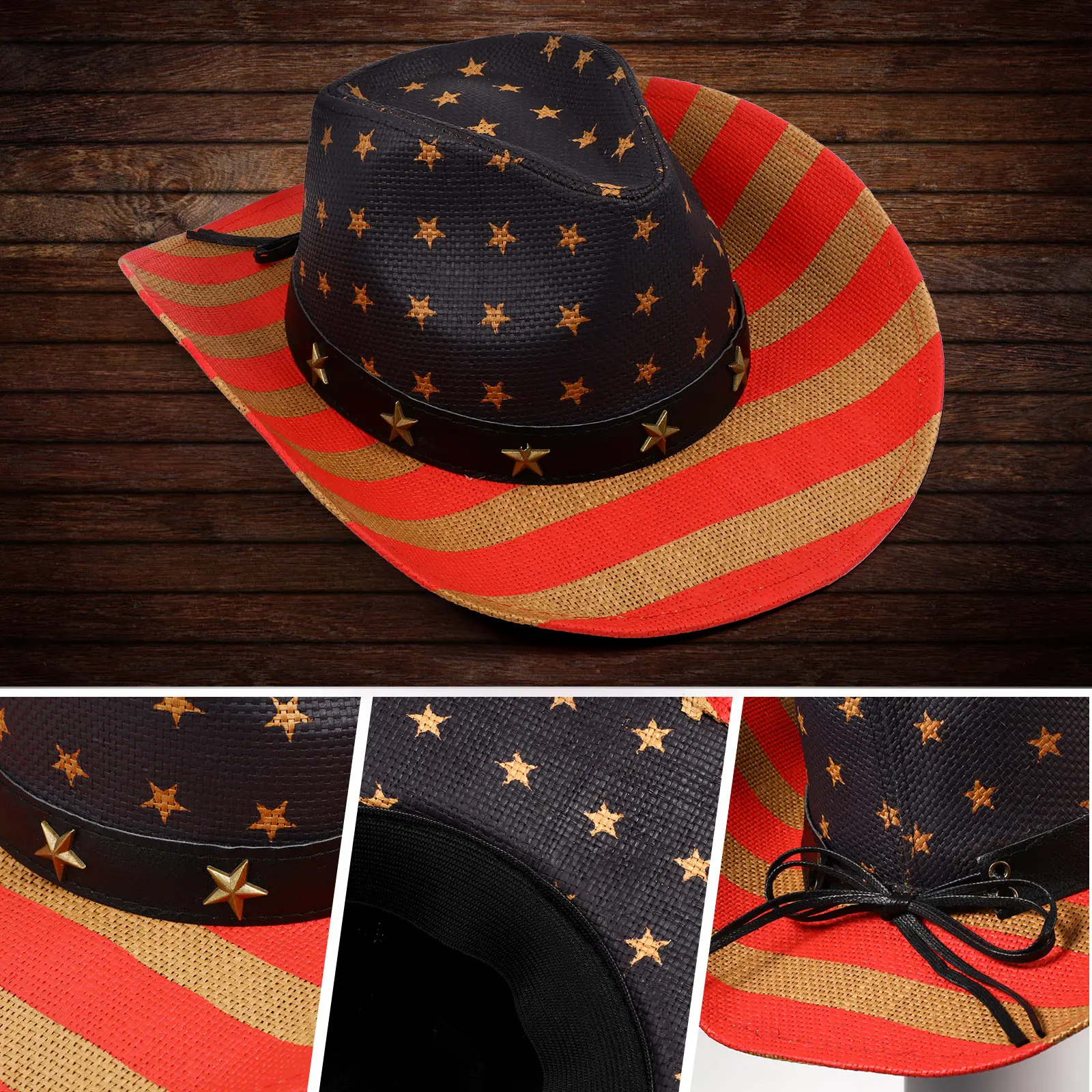 

1pc Cowboy Hat Straw Sun Multifunctional Decorative Hats Vintage Western Retro Fashion Breathable Lightweight One Size Fits Most