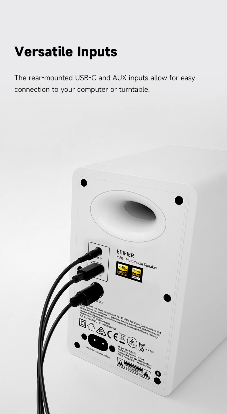 Edifier M60 Kompakter Kabelloser Multimedia-Lautsprecher 66W RMS Bluetooth 5.3 Hi-Res Wireless LDAC USB-C AUX Desktop-Monitorlautsprecher – Detail 6