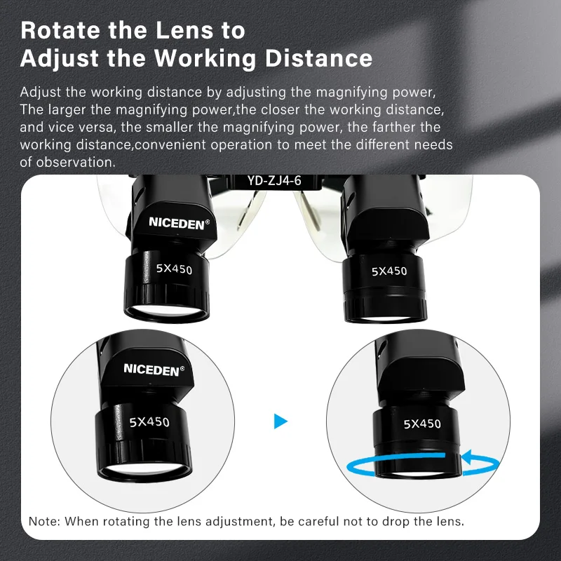 Lupas dentárias binoculares, 5x Loupes, 48 ° Wide Angle, Prevenção da espondilose cervical, farol médico, bateria de lítio