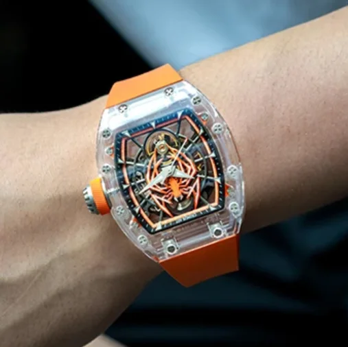 

CRONUSART мужские автоматические часы 50 мм Tonneau механические наручные часы акриловый корпус светящийся ремешок из фторкаучука скелетон циферблат