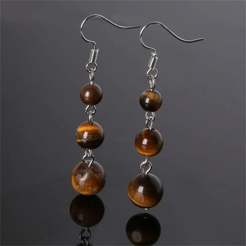 Change Better Natural Pink Quartz Tiger Eye Round Bead 6 8 10mm Earrings Women Fashion Drop Dangle Long Lady Earrings Jewelry
