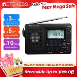 RETEKESS V115 Radio Portable Radio Rechargeable AM FM Radio Multifunctional Shortwave Receiver Good Sound for Camping and Gift