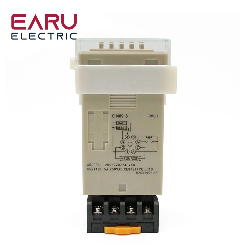 DH48S-S 0.1s-99h AC 110V 220V DC 12V 24V Repeat Cycle SPDT Programmable Timer Time Switch Relay with Socket Base DH48S Din Rail