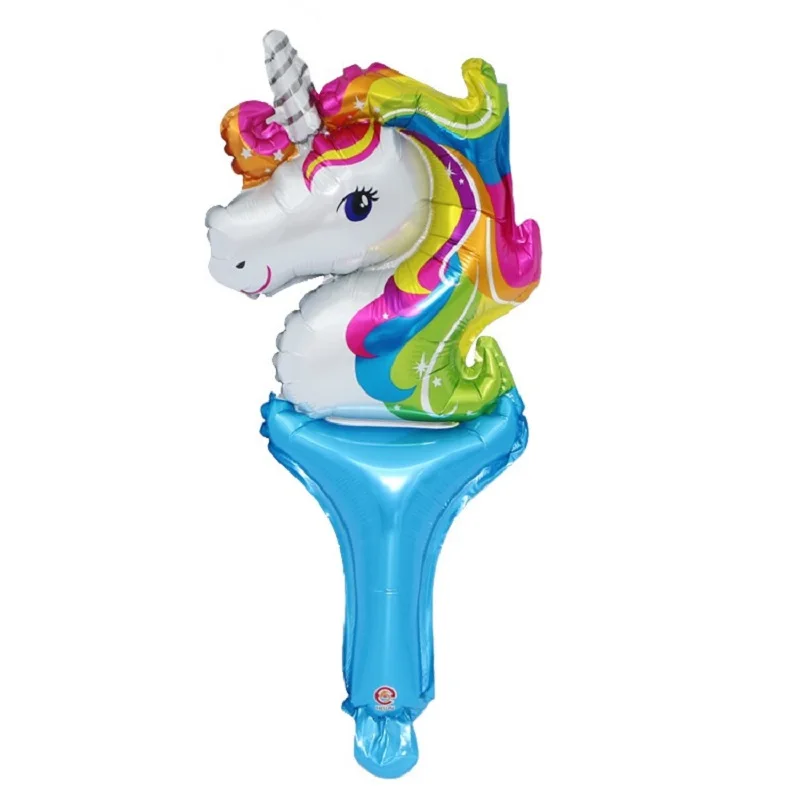 Unicorn Aluminum Balloons for Children, Hand Stick, Horse\'s Stick, Foil Balloons, Party Decoration, 6Pcs