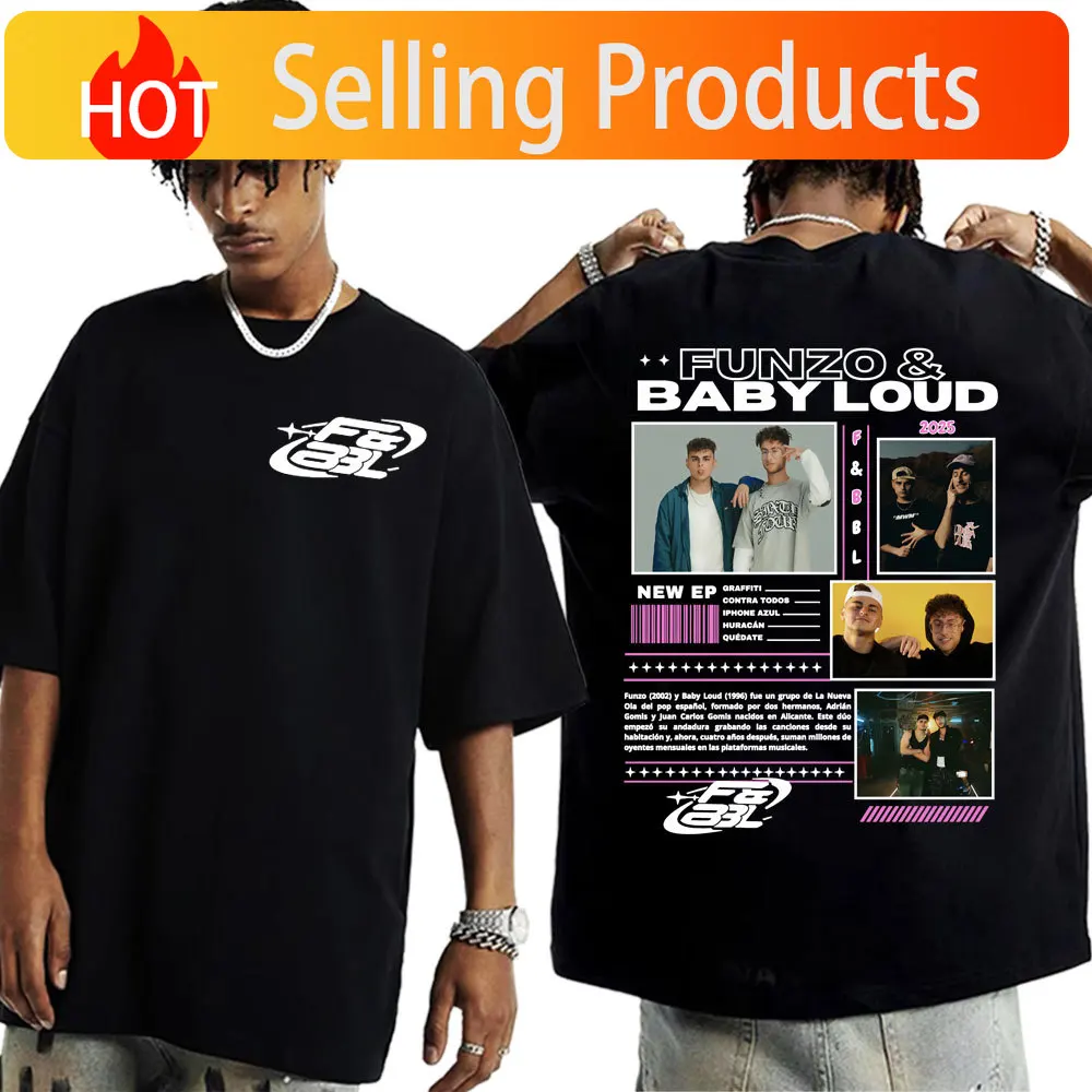 Rapper Funzo & Baby Loud 2025 Tour T-shirts Unisex Fashion Casual Cotton Oversized T Shirt Men's Punk Hip Hop Streetwear T-shirt