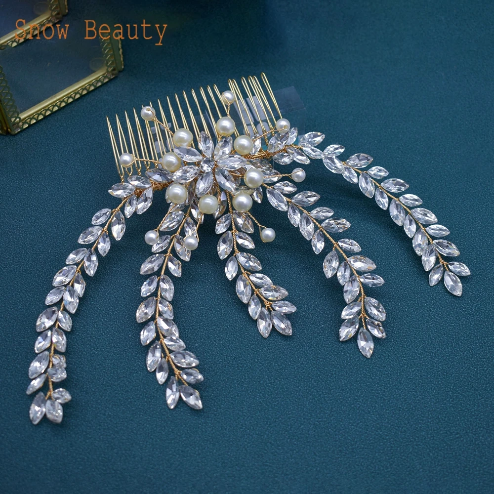 A512 Handmade Wedding Comb Flower Bridal Headpiece Rhinestone Head Jewelry Pearl Wedding Hair Accessories Crystal Hair Clips