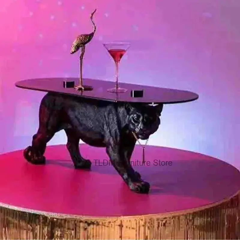 Modern Apartment Leopard Animal Print Design Glass Decorative Furniture for Living Room Coffee Side Table Table Luxury Home