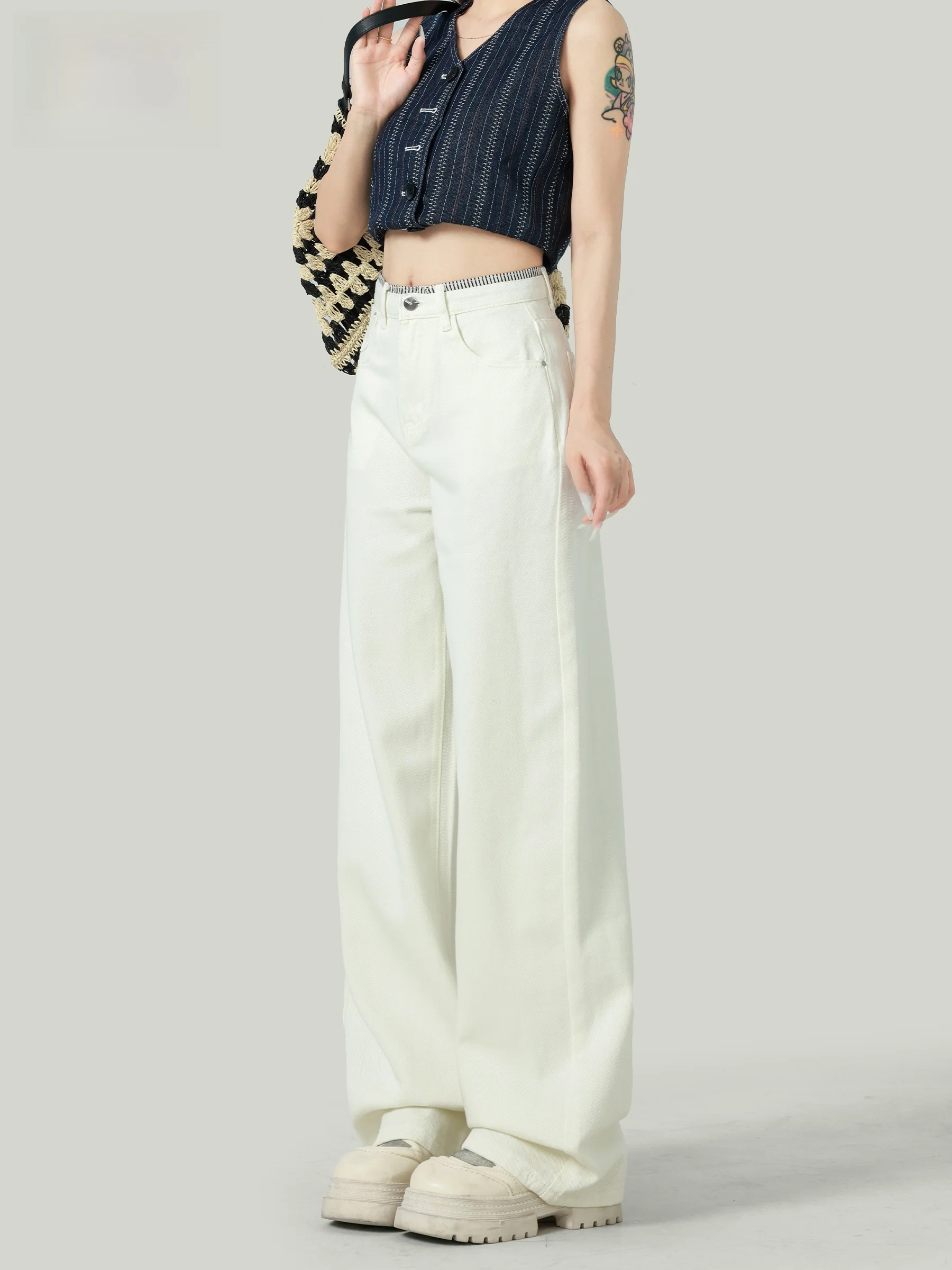 

White Wide Leg Jeans Women's Loose Drapey Straight Slimming Trousers Autumn New Style Casual High Waist Denim Pants