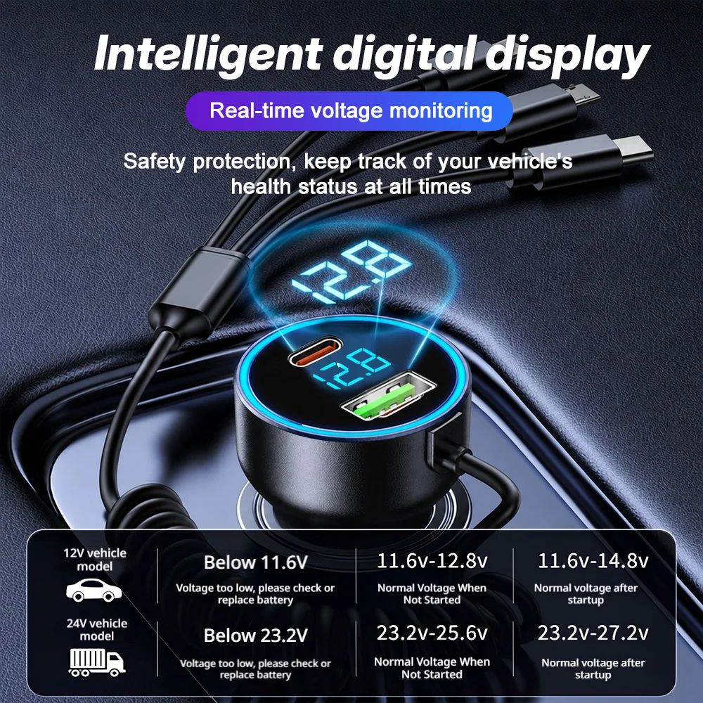 120W Car Charger 5 Ports Fast Charging PD QC3.0 USB C Car Phone Charger Type C Adapter in Car For iPhone 17 18 Pro Max Samsung view 4