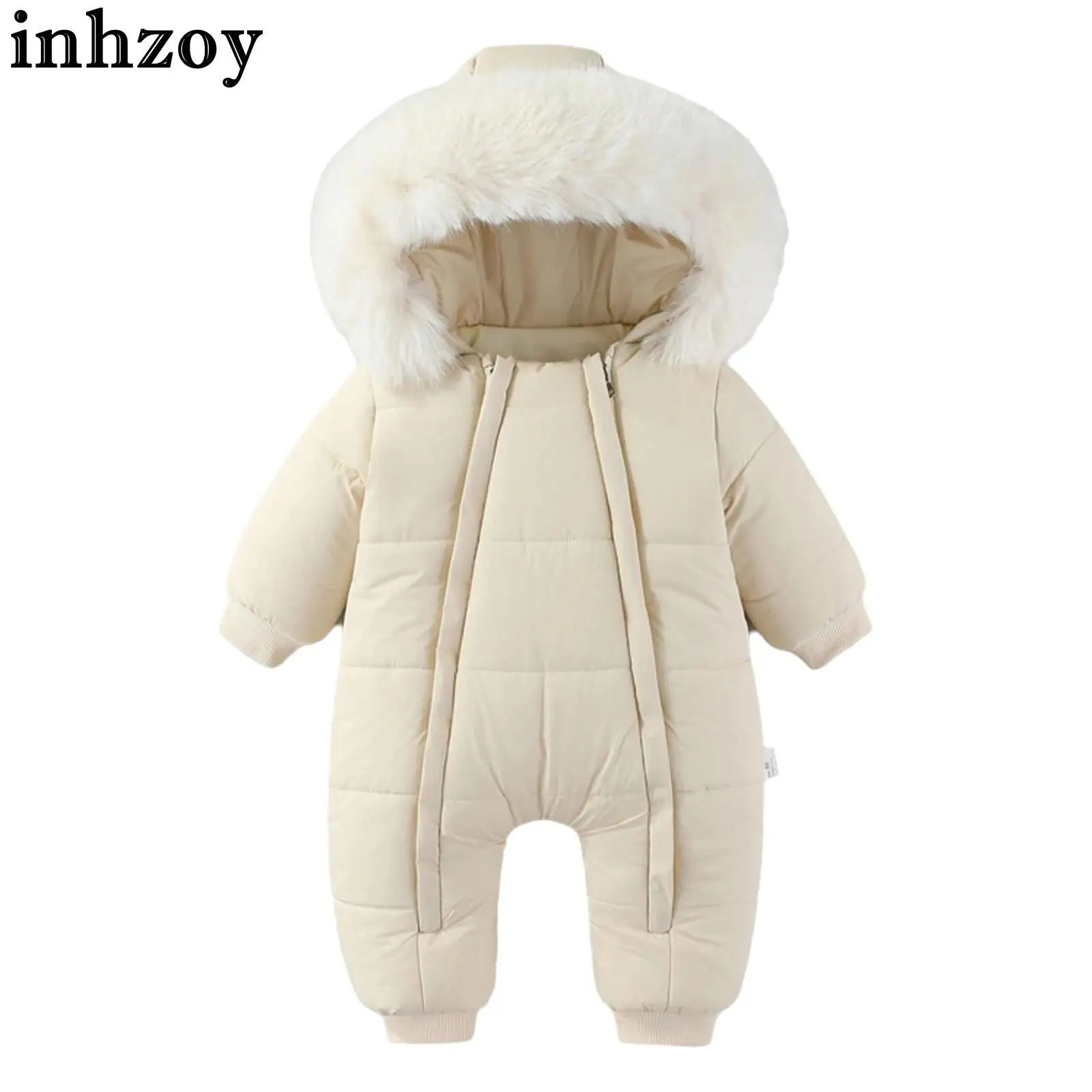 

Infant Long Sleeve Zipper Thickened Fleece-Lined Snowsuit Hooded Romper Winter Warm Hoodies Jumpsuit Padded Jacket Outerwear