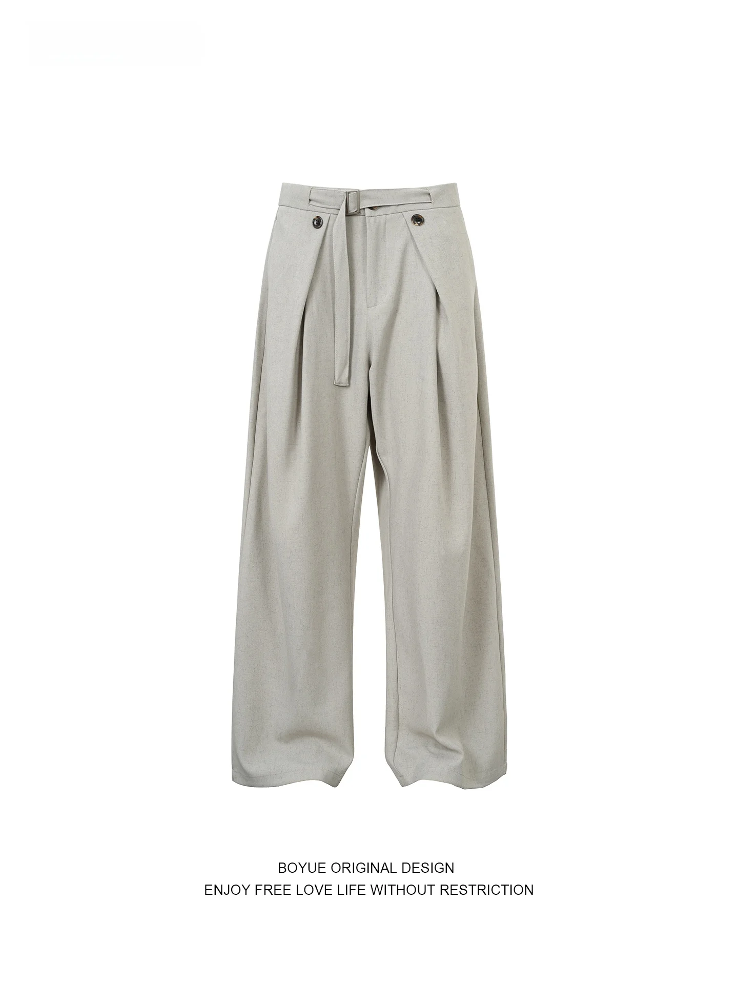 

Boyue Casual Linen Men's Pants Drapey Folded Wide Leg Pants Slimming Commuting Pants Versatile Simple Sle Leisure Trousers