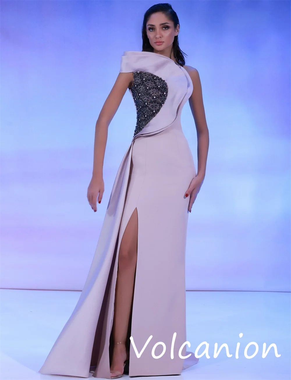 Taglie personalizzate disponibili Jersey Paillettes Piega Tromba Abiti lunghi monospalla Occasioni su misura Moda