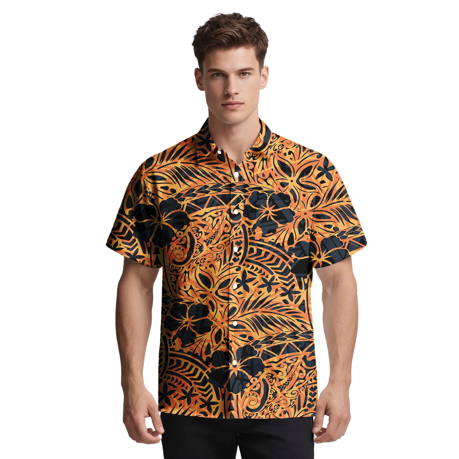 العلامة التجارية الجديدة تصميم مخصص نمط أعلى هاواي الكركديه الطباعة الرجال الملابس ساموا قصيرة الأكمام قميص البولينيزية الرجال ألوها قميص #5