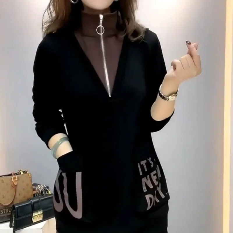 Top Women's Winter Fleece-Lined Thickened Elegant Hoodie Loose Fit Pockets Mid-Length Slimming New Comfortable Casual Minimalist
