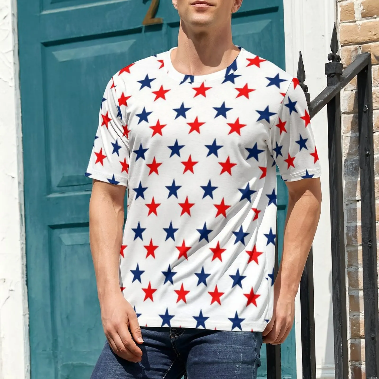 Cool American USA Flag T Shirt Blue Red Stars O Neck T-Shirts Summer Hip Hop Clothing Short Sleeve Casual Plus Size Tee Shirt