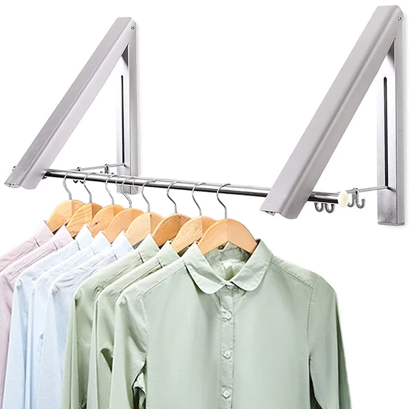 Retractable Hidden Aluminum Folding Wall Mounted Clothes Hanger Drying Rack Hanging Coat Shirt Pants Space Saving Storage Dryer