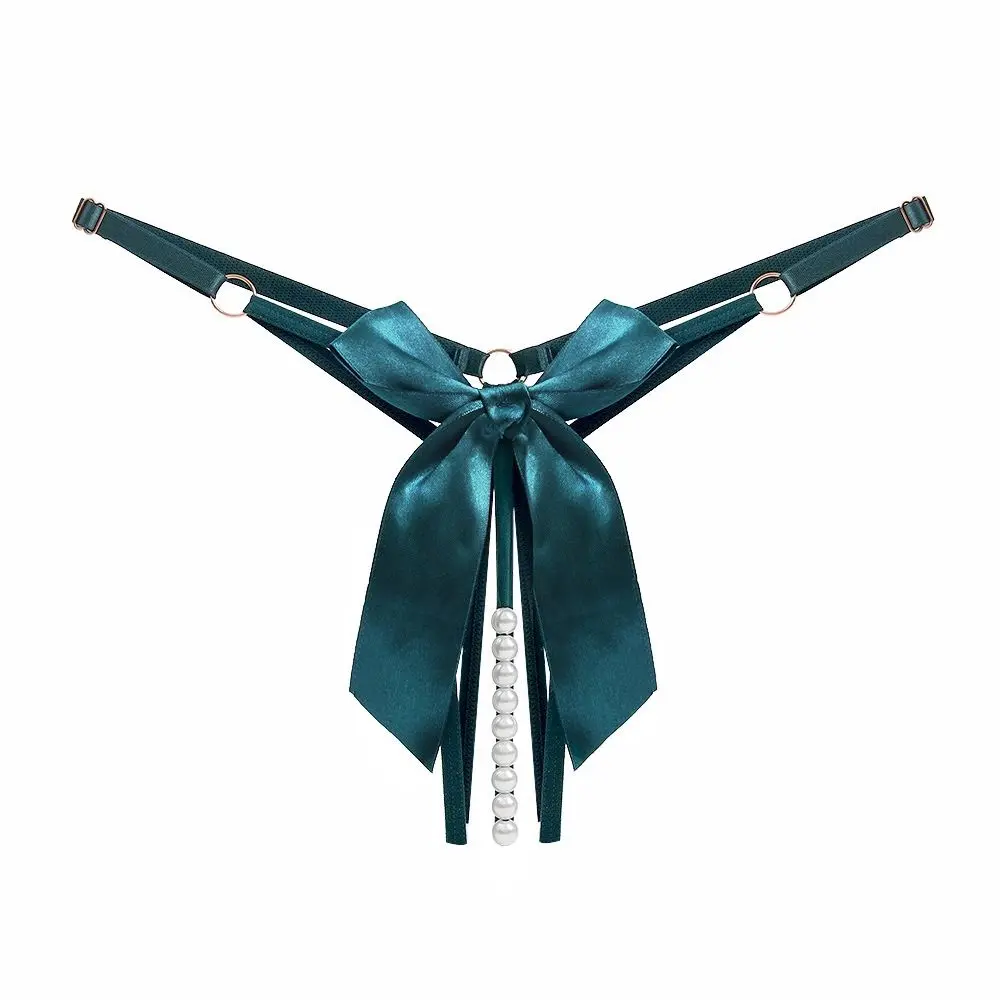 

Transparent Solid Color Sexy Hollow Out Thongs Pearl Bow Lace G-String Nylon Low-Waist Women's Briefs Girls
